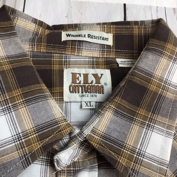 Ely Cattleman Mens Brown Plaid Snap Button Shirt - Picture 6 of 9